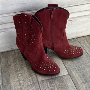 Grazie Red Suede Studded Heeled Boots